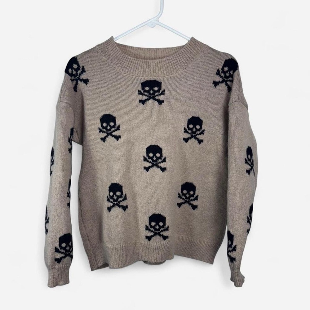 No Boundaries Skull & Crossbones Knit Sweater Small Y2K Grunge